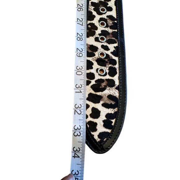 White House Black Market Black White Leopard Print Belt Genuine Haircalf Belt - Picture 5 of 8